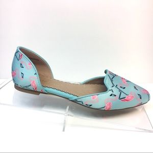 Flamingo Print D’Orsay Flats Rounded Toe